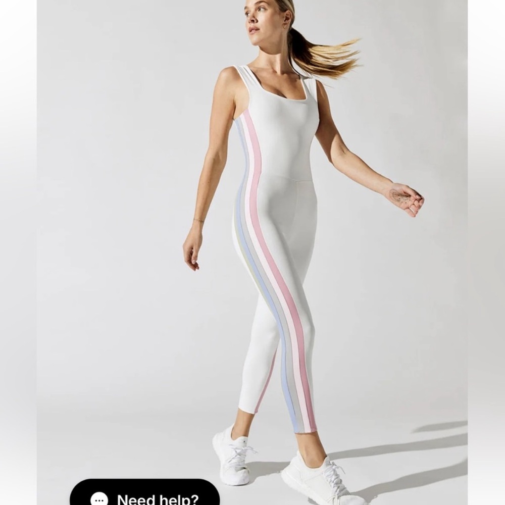 Port de Bras White Striped Colorblock Workout Jumpsuit, Small